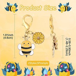 10個 2スタイル 合金エナメル蜂と花のペンダント装飾  合金製カニカン付き  ゴールドカラー  ミックスカラー  46mm  5個/スタイル&nbsp;HJEW-FS00061