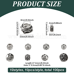 100Pcs 10 Styles Tibetan Silver Beads&nbsp;FIND-FG0003-84