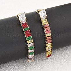 304ステンレススチールのカラフルなキュービックジルコニアタッセルスタッドピアス  18KGP本金メッキ  長方形  52x7mm&nbsp;EJEW-Z094-01D-G01