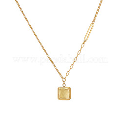 304ステンレススチールのテクスチャードスクエアペンダントミックスチェーンネックレス（女性用）  18KGP本金メッキ  15.75インチ（40cm）&nbsp;WG76D8C-01