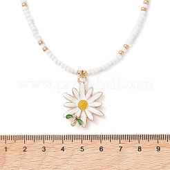 夏物合金エナメルフラワーペンダントガラスシードビーズネックレス（女性用）  ゴールドカラー  ミックスカラー  15.75インチ（40cm）&nbsp;NJEW-MZ00151