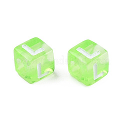 透明なアクリルビーズ  白いランダム混合文字の立方体  ライム  6x6x6mm  穴：3.5mm&nbsp;X1-TACR-ywc0001-01G