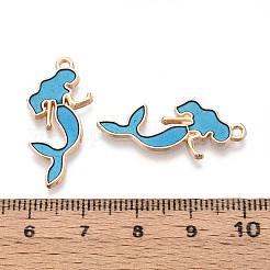 合金エナメルチャーム  人魚  ライトゴールド  ディープスカイブルー  29x12.5x2mm  穴：1.4mm&nbsp;ENAM-N054-021A