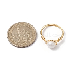 Natural Pearl Round Braided Bead Style Rings&nbsp;RJEW-JR00608