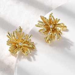 Flower Brass Micro Pave Clear Cubic Zirconia Stud Earrings&nbsp;EJEW-H171-01A-G