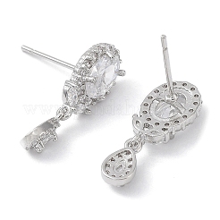 ガラスティアドロップダングルスタッドピアス  真鍮のピアス  プラチナメッキ  20x7.5mm&nbsp;KK-C031-19P