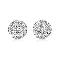 女性用スターリングシルバー製パヴェモアッサナイトスタッドピアス925点  ラウンド  プラチナ  12x12mm&nbsp;MB9290
