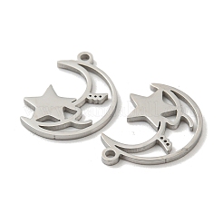 変色しない304ステンレススチールチャーム  星のチャーム入り月  ステンレス鋼色  15x11x1mm  穴：1mm&nbsp;STAS-L022-215P