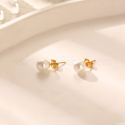 女性用、304ステンレススチール製、イミテーションパール付きスタッドピアス  ラウンド  18KGP本金メッキ  8x8mm&nbsp;KT1806