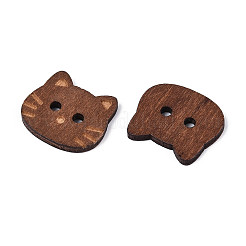 猫の形をした木製ボタン  2穴  染め  ココナッツブラウン  15.5x18x2mm  穴：2~2.2mm&nbsp;BUTT-T013-11A