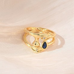 女性用真鍮マイクロパヴェキュービックジルコニアカフオープンリング  馬の目  長持ちメッキ  ラックめっき  18KGP本金メッキ  14mm  内径：18mm&nbsp;RJEW-L343-11G