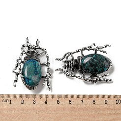 両用アイテム合金ブローチ  天然クレイジーアゲートを使用  クモ  49.5x35.5x15~16mm  穴：4x2.5mm&nbsp;JEWB-C026-05G-AS