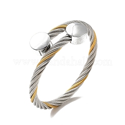 304 Stainless Steel Twist Rope Open Cuff Bangle with Flat Round Beaded for Women&nbsp;BJEW-P283-52