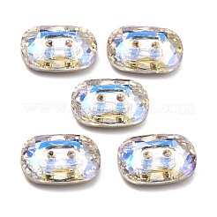 2穴長方形ガラスラインストーンボタン  多面カット  ミックスカラー  10x14x4mm  穴：1.2mm&nbsp;BUTT-D001-K
