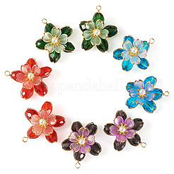 8個4色ガラスペンダント  花  銅線とアクリルを使用  多面カット  ミックスカラー  33.5x31x10mm  穴：2.8mm  2個/カラー&nbsp;PALLOY-TA00350