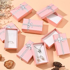 内部のちょう結びやスポンジでバレンタインデーの妻のギフトパッケージ厚紙のジュエリーセットボックス  ネックレスやペンダント用  長方形  ピンク  80x50x25mm&nbsp;X1-CBOX-R013-4