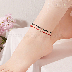 4Pcs 2 Colors Alloy Infinity Link Adjustable Cord Anklets&nbsp;AJEW-GO0002-53