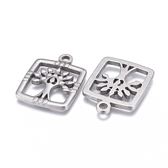 変色しない304ステンレススチールペンダント  命の木の長方形  ステンレス鋼色  28.5x21.5x2mm  穴：2.5mm&nbsp;LS-STAS-F249-24P