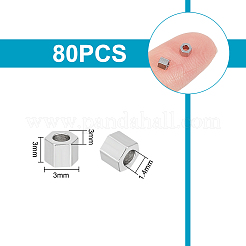 304ステンレススチールスペーサービーズ80個  六角  ステンレス鋼色  3x3x3mm  穴：1.4mm&nbsp;STAS-UN0050-36