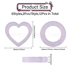 12Pcs 6 Style Heart/Ring Glitter Silicone Beads&nbsp;SIL-CA0002-82
