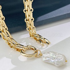 Baroque Natural Keshi Pearl Rectangle Pendant 316L Surgical Stainless Steel Chain Necklaces for Women&nbsp;WG66A9C-01