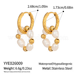 304 Stainless Steel with Natural Freshwater Pearl Hoop Dangle Earrings for Women&nbsp;ZI8029