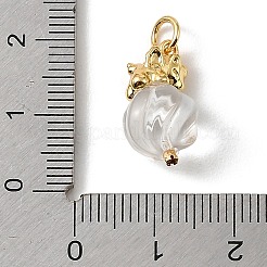 天然石クオーツクリスタルペンダント  真鍮製の金具が付いたロッククリスタルの花のチャーム  ゴールドカラー  18x10mm  穴：3.5mm&nbsp;KK-D262-05G-02