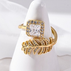 Brass Micro Pave Clear Cubic Zirconia Cuff Rings for Women&nbsp;RJEW-C118-07G