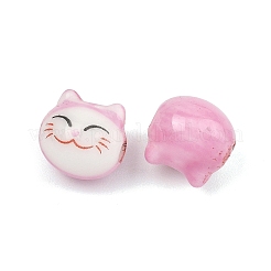 手作りの陶器ビーズ  猫の形  パールピンク  9x9.5x8~8.5mm  穴：1.8~2mm&nbsp;PORC-F014-02D