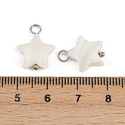 天然シェルの星型ペンダント  304ステンレススチールループ付き  貝殻色  ステンレス鋼色  15.5~17.5x12.5~13x3~4mm  穴：1.8~3mm&nbsp;X1-STAS-D378-35P