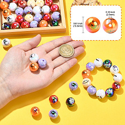 ハロウィーンテーマメッキアクリルビーズ50個  ラウンド  ミックスカラー  15.5x15mm  穴：2.5mm&nbsp;OACR-CJ0002-21