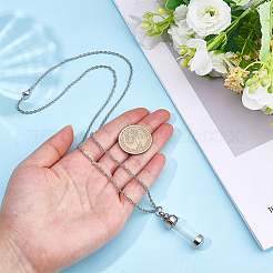 304 Stainless Steel with Clear Glass Cylinder Bottle Urn Ashes Pendant Necklaces&nbsp;NJEW-ME0001-26