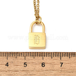 304ステンレススチールローロチェーンペンダントネックレス  女性用・男性用南京錠ネックレス  文字付きロック  文字B  17.64インチ（44.8cm）&nbsp;NJEW-S444-01G-02