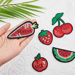 30Pcs 5 Styles Fruit Theme Felt Fabric with Glitter Sequins Iron on/Sew On Patches&nbsp;PATC-FH0001-14