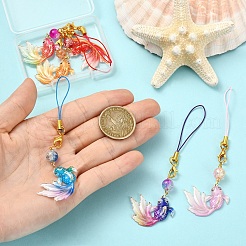 アクリル＆ガラス携帯ストラップ6個  魚  ミックスカラー  115mm&nbsp;HJEW-YW00241