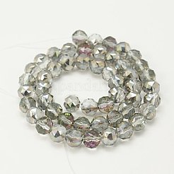 電気メッキガラスビーズセット  半分銀メッキ  多面カット  ラウンド  ライトグレー  8mm  穴：1mm&nbsp;EGLA-J015-8mm-01