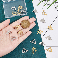 20個2色201ステンレスペンダント  レーザー切断  中空  蓮  本金メッキ&ステンレススチールカラー  14x18.5x1mm  穴：1.6mm  10個/カラー&nbsp;STAS-UN0048-74