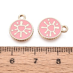 合金エナメルチャーム  ラックめっき  フラットラウンド＆ハートチャーム  ゴールドカラー  フラミンゴ  13.5x11x1.5mm  穴：1.6mm&nbsp;ENAM-Q002-02G-04