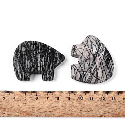 天然ブラックネットストーンの大きなペンダント  ズニ族のクマのチャーム  36~44x48~55x7mm  穴：3~3.5mm&nbsp;G-T144-08E