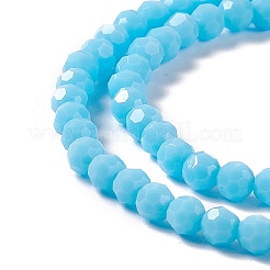 ファセット(32面)ガラスビーズ連売り  ラウンド  ライトスカイブルー  4mm  穴：1mm  約86~96個/連  31~34cm&nbsp;EGLA-J042-36A-04
