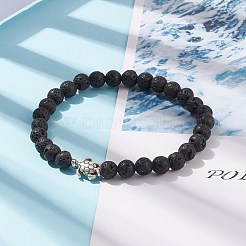 合金タートルビーズをあしらった天然溶岩ストレッチブレスレット  女性のためのエッセンシャルオイルジェムストーンジュエリー  内径：2-1/8インチ（5.3cm）&nbsp;BJEW-JB08309-02