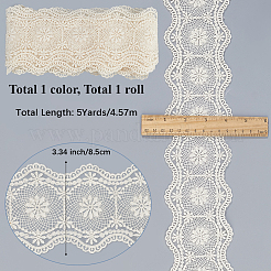 5ヤードのフラットコットンレースリボン  DIYのジュエリーには  誕生日の結婚式のパーティーの装飾  フローラルホワイト  3-3/8インチ（85mm）  約5.00ヤード（4.57m）/セット&nbsp;OCOR-GF0004-71A-01