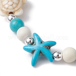 Turtle & Starfish Synthetic Turquoise Beaded Stretch Bracelet&nbsp;BJEW-JB09968-01