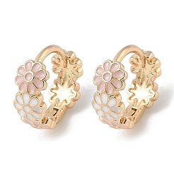 Daisy Brass Enamel Hoop Earrings for Women&nbsp;EJEW-G434-01G-02