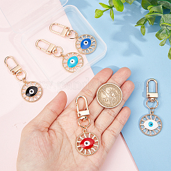 5Pcs 5 Style Flat Round with Evil Eye Alloy Enamel Pendant Decorations&nbsp;KEYC-AR0001-19