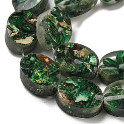天然の染色されたインペリアルジャスパーと樹脂ビーズの連売り  オーバル  濃い緑  16x12x6mm  穴：1.2mm  約11個/連  6.89インチ（17.5cm）&nbsp;G-G083-A06-01