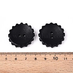 スプレー塗装された天然木のボタン  ギア  2穴  ブラック  27.5x6mm  穴：2.2mm&nbsp;WOOD-T032-34E
