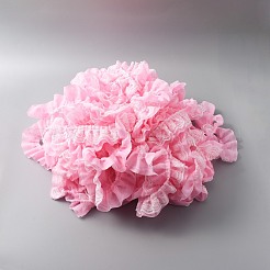 二層プリーツポリエステルシフォンレーストリム  衣装装飾用  ピンク  2インチ（50mm）&nbsp;OCOR-WH0047-19B