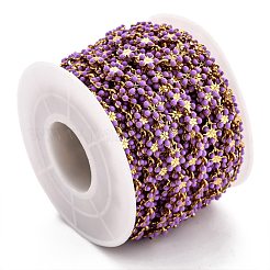 金色の真鍮製エナメルリンクチェーン  カドミウムフリー＆鉛フリー  長持ちメッキ  スプールで  溶接されていない  花  パープル  9x6x1mm  32.8フィート（10m）/ロール&nbsp;CHC-H103-08I-G