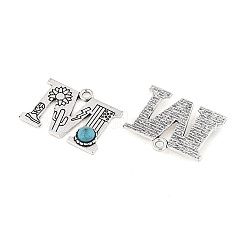 Synthetic Turquoise & Alloy Pendants&nbsp;PALLOY-H146-01AS-M